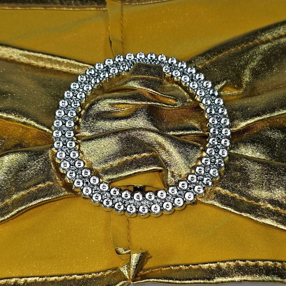 Set‎ of 10 Gold Spandex Chair Sash Bands with Buckle Accent
